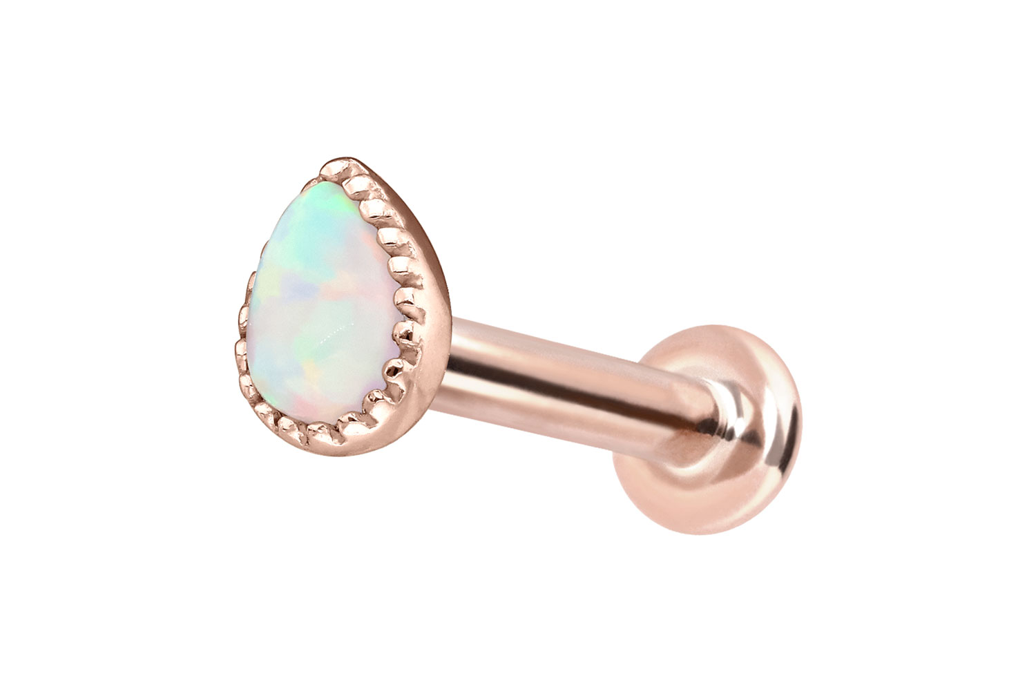 14 Karat Gold Labret Piercing mit Push Fit SYNTHETISCHER OPALTROPFEN
